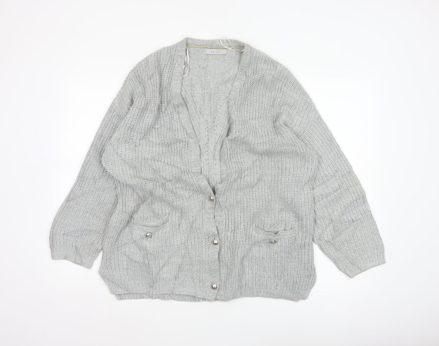 M&S Per Una Women Grey UK 18 Chunky Cable Knit Button Cardigan