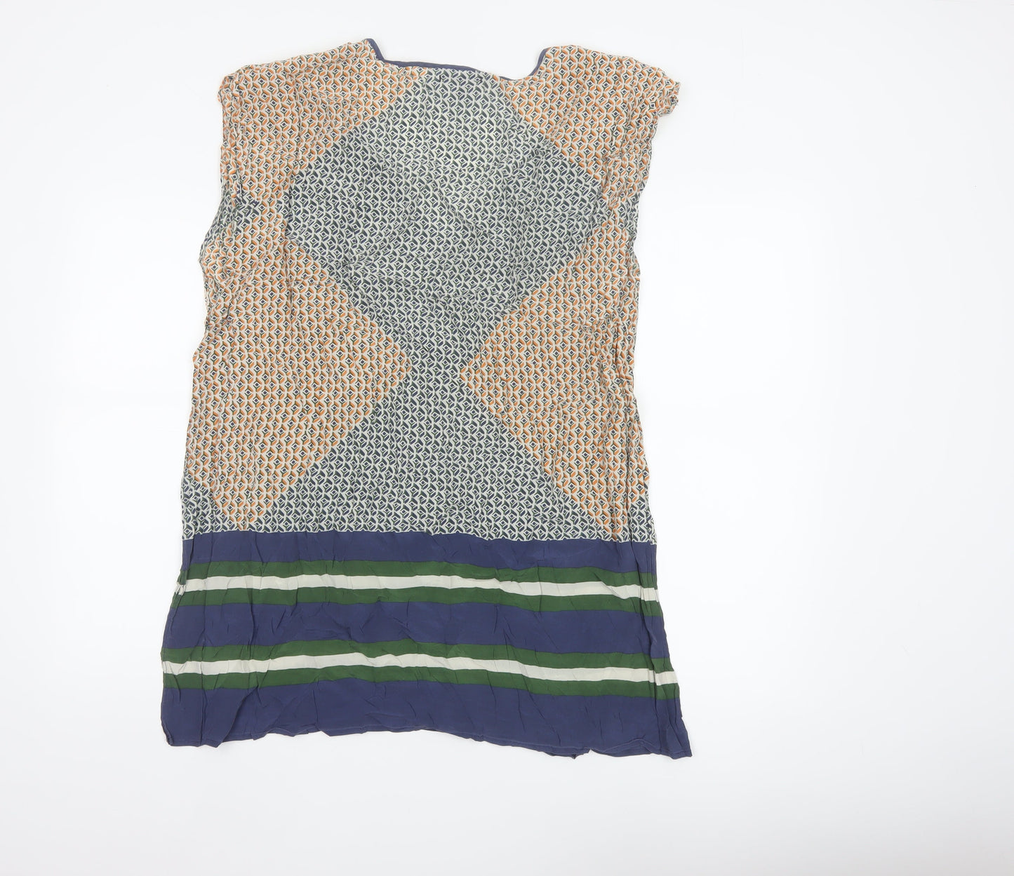 J.Crew Women Multicoloured S Silk Geometric V-Neck Tunic Blouse