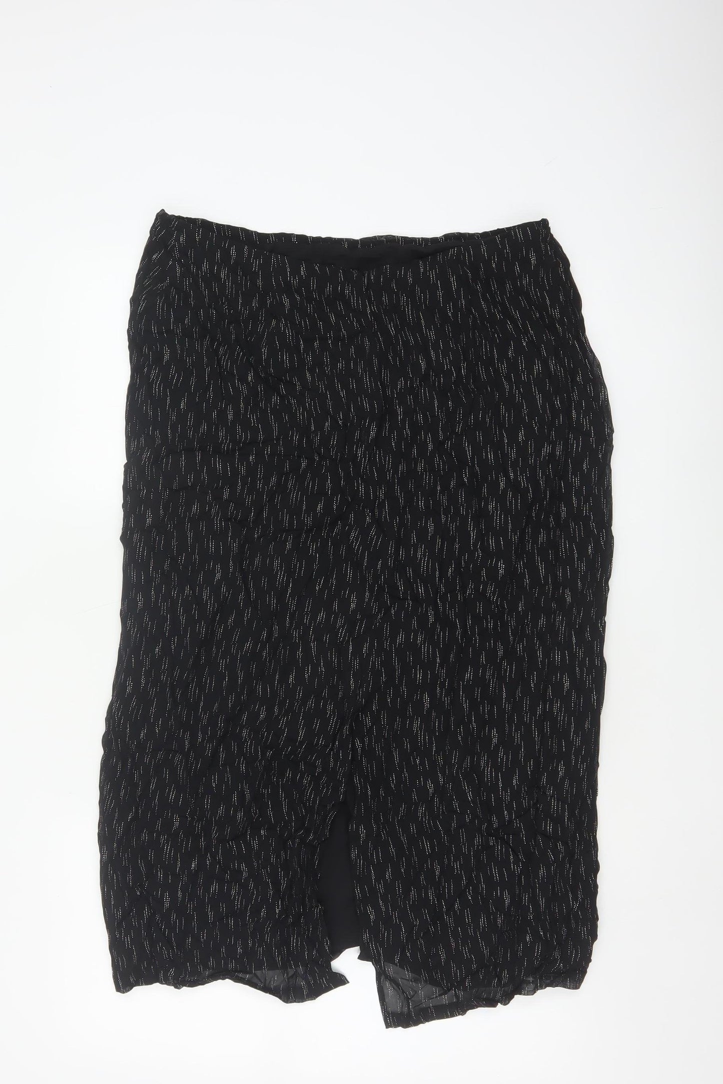 Marks and Spencer Women Black Silver Glitter Pencil Midi Skirt UK 16