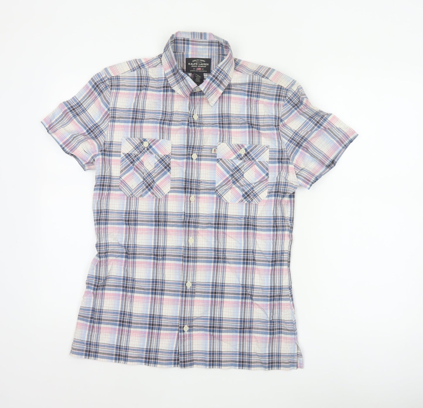Ralph Lauren Men Blue Pink Plaid S Short Sleeve Button-Up Shirt