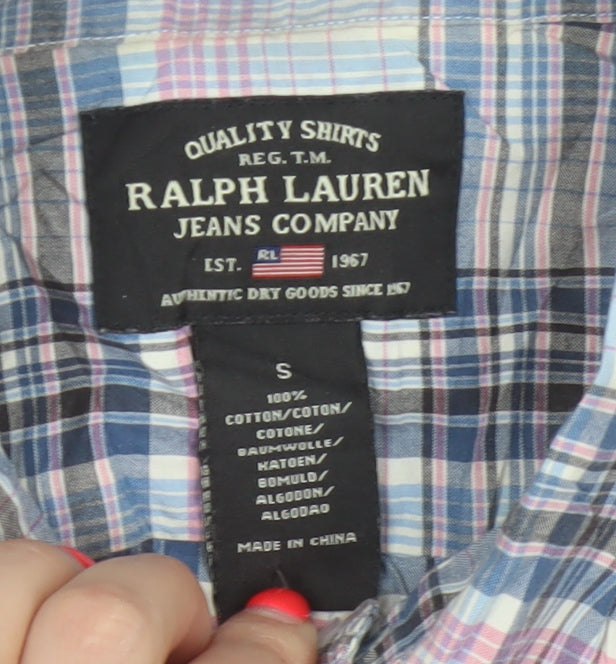 Ralph Lauren Men Blue Pink Plaid S Short Sleeve Button-Up Shirt