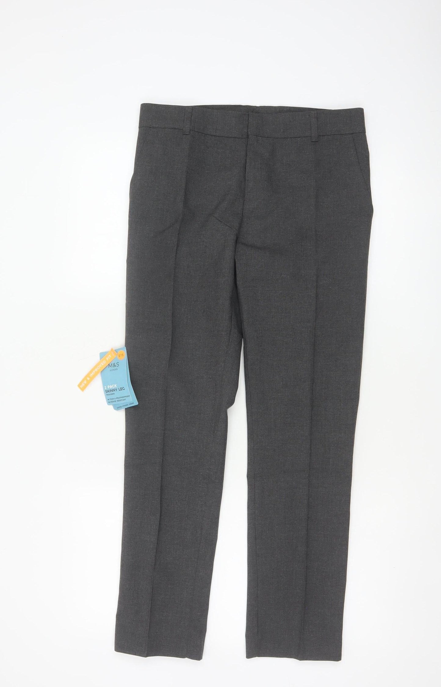 Marks and Spencer Boys Grey 12-13 Years Skinny Leg School Trousers 2 Pack