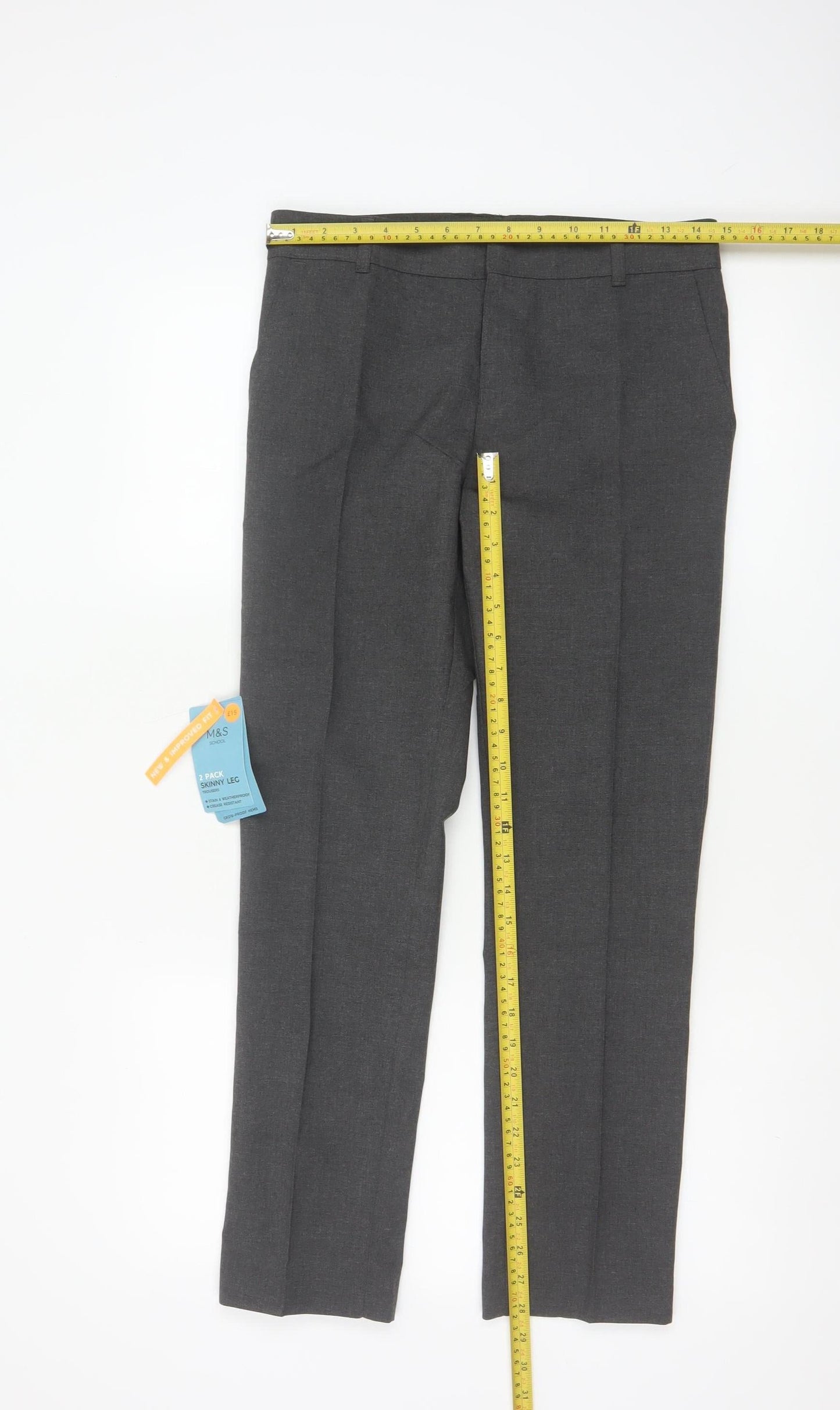 Marks and Spencer Boys Grey 12-13 Years Skinny Leg School Trousers 2 Pack