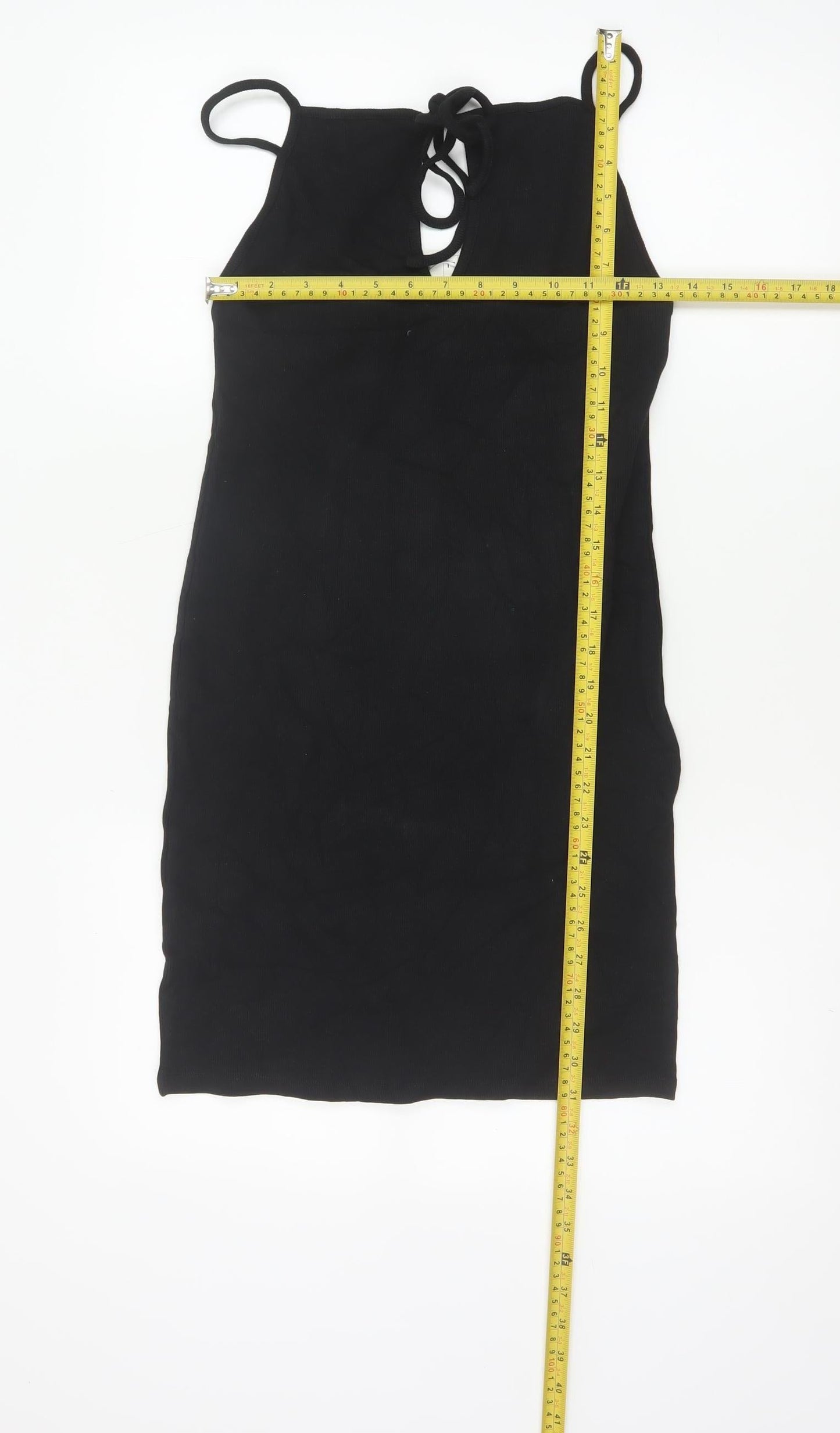 Zara Women Black L Bodycon Halter Knit Backless Knee Dress