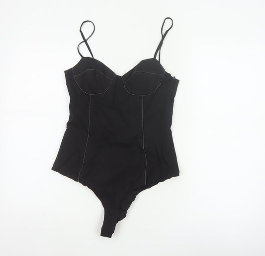 Zara Women Black M Rhinestone Corset Strappy Bodysuit Party
