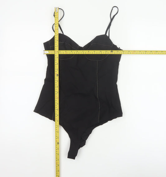 Zara Women Black M Rhinestone Corset Strappy Bodysuit Party