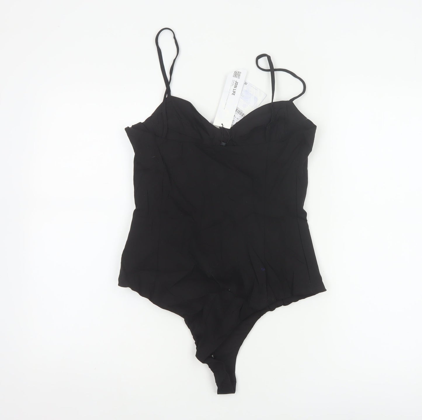 Zara Women Black M Rhinestone Corset Strappy Bodysuit Party