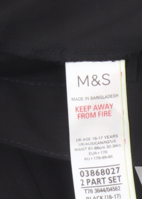 M&S Boys Black School Dress Trousers Age 16 Years Easy Care NWT