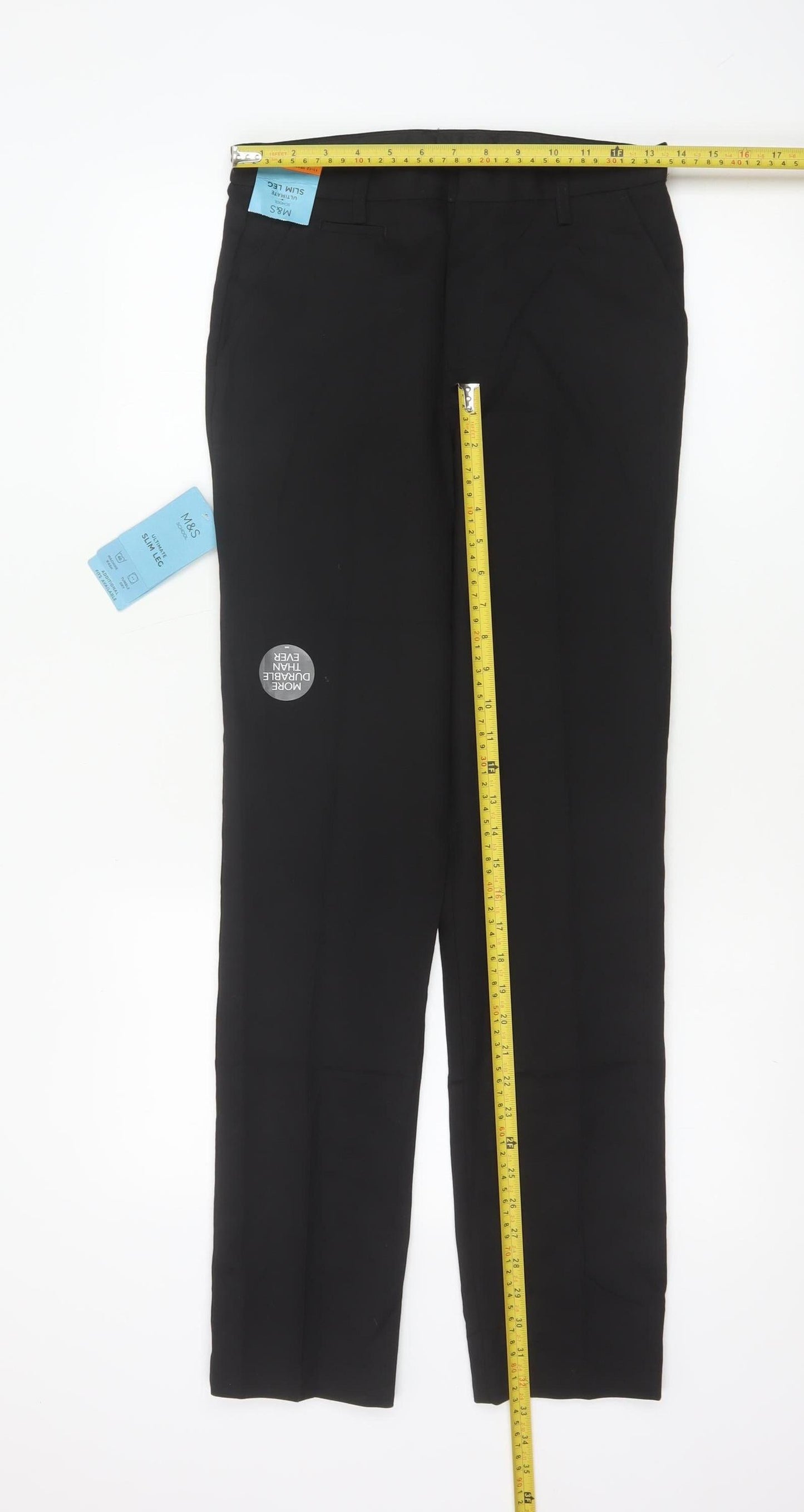 Marks & Spencer Boys Black 11-12 Years Slim Leg School Trousers