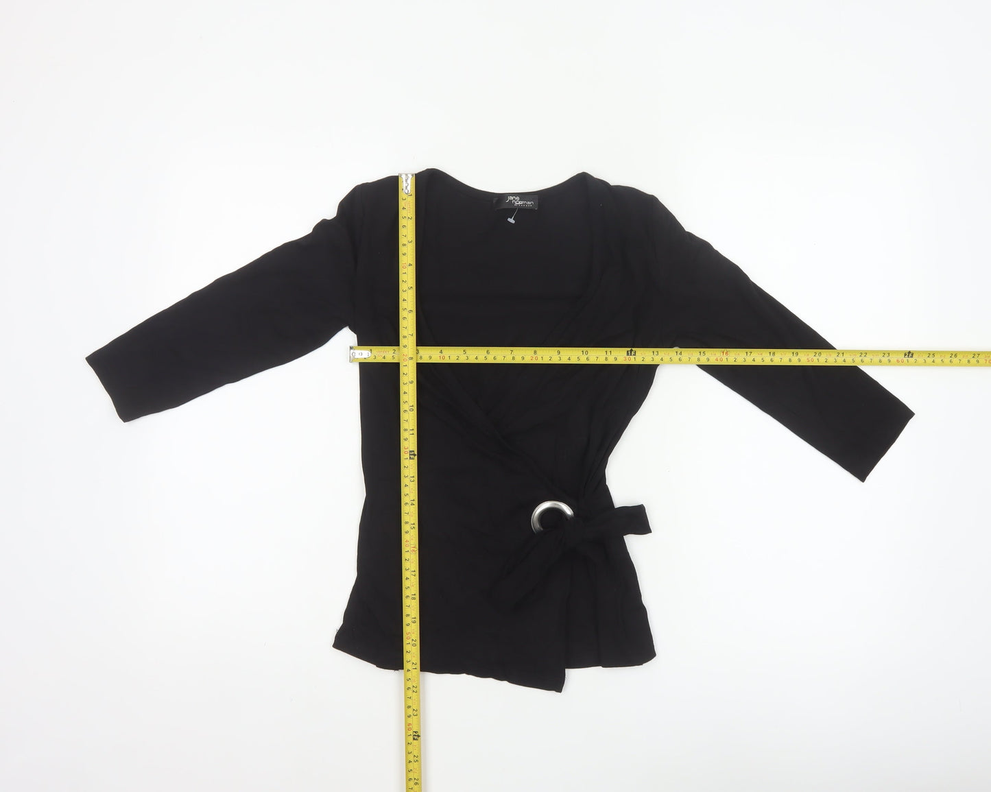 Jane Norman Women’s Black UK 8 Wrap V-Neck Buckle Blouse