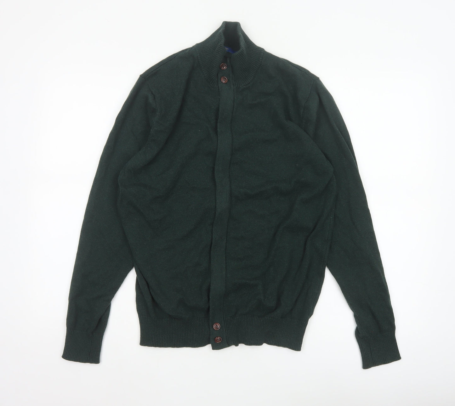 Cotton Traders Men Deep Green M Cotton Cashmere High Neck Cardigan