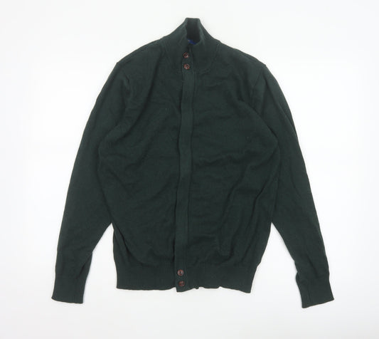 Cotton Traders Men Deep Green M Cotton Cashmere High Neck Cardigan