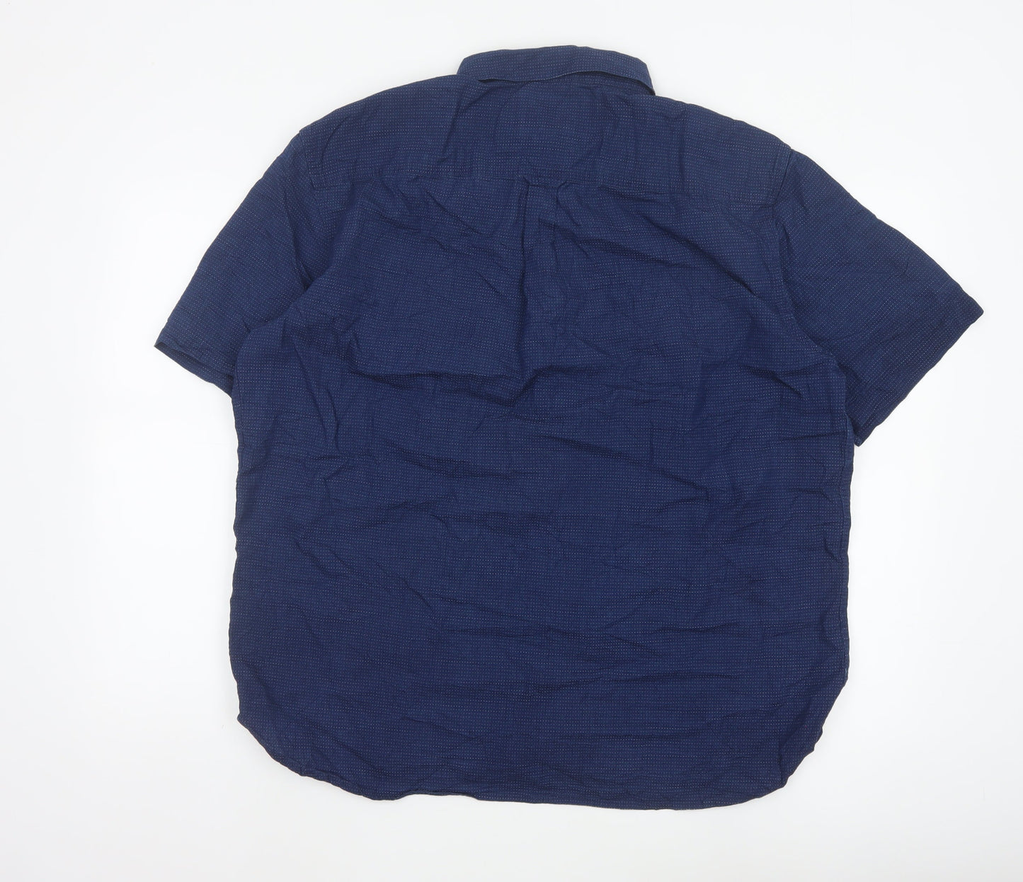 Marks & Spencer Men Blue XL Regular Cotton Short Sleeve Button-Up Shirt