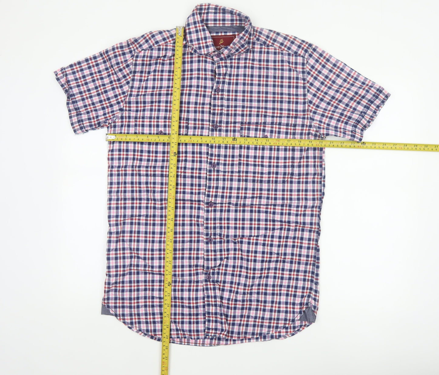 Harvey Parker Men’s Blue Check Short Sleeve Button-Up Shirt Size S