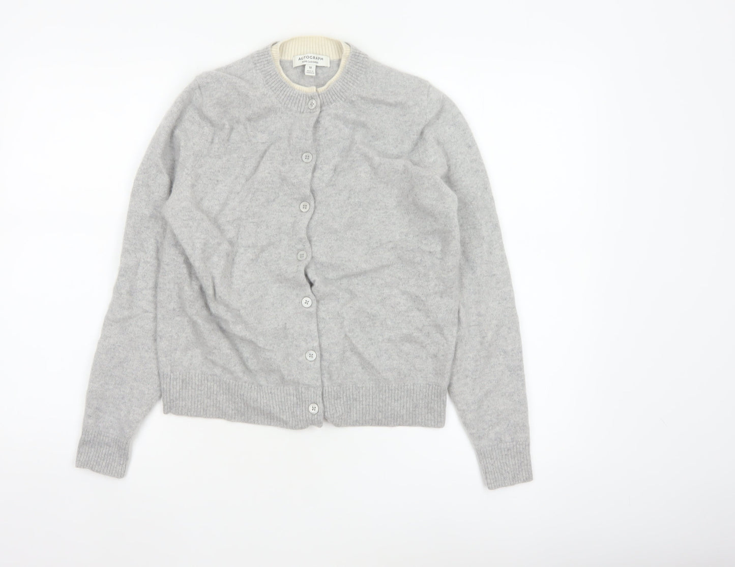 Autograph Women Grey Cashmere Cardigan Size 10 Crew Neck Button Knit