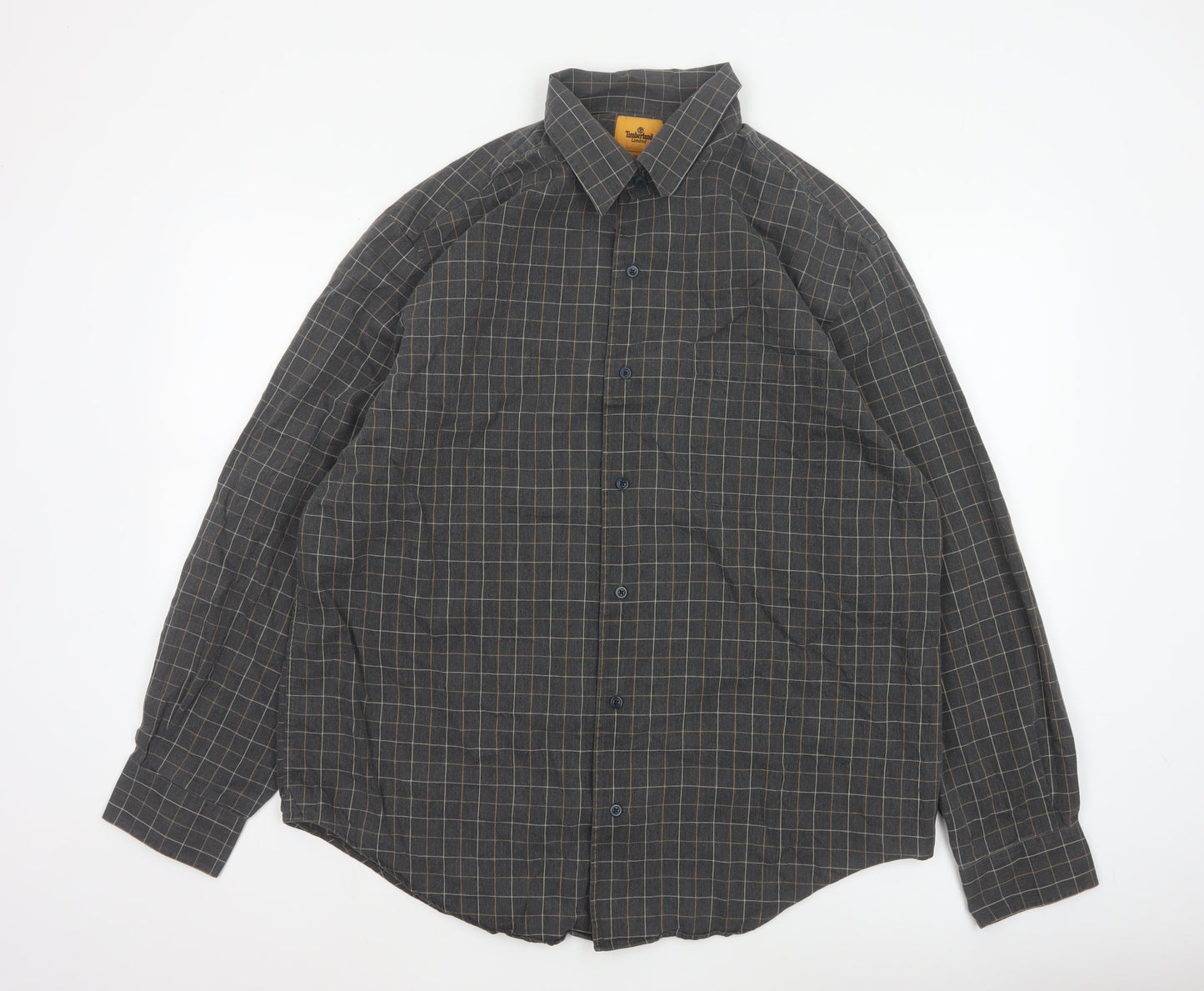 Timberland Men Grey Check XL Cotton Long Sleeve Button-Up Shirt