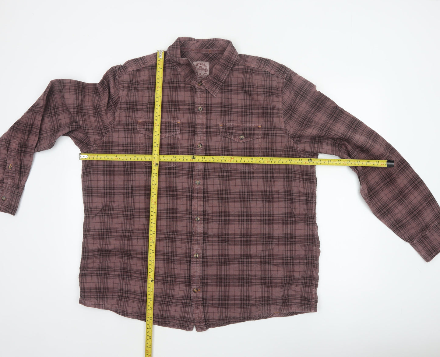 Fat Face Men Pink Check 2XL Button-Down Long Sleeve Cotton Shirt