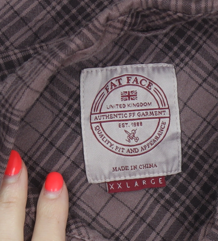 Fat Face Men Pink Check 2XL Button-Down Long Sleeve Cotton Shirt