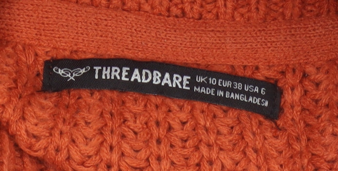 Threadbare Women Orange UK 10 Chunky Knit Roll Neck Pullover Jumper