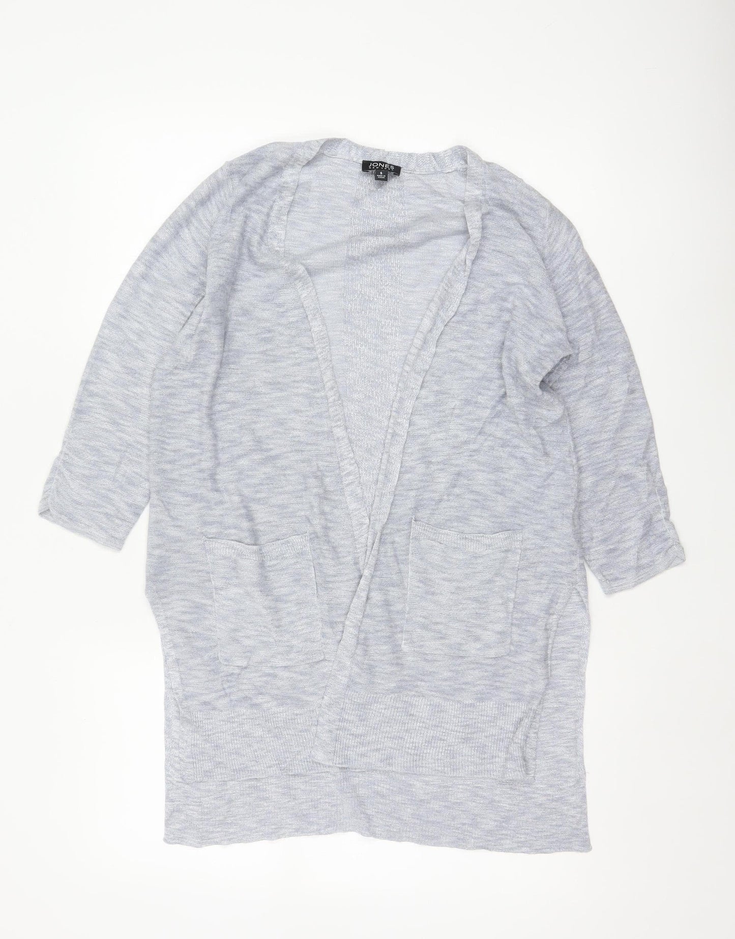 Jones New York Women Grey Size S Open Knit Longline Cardigan Pockets