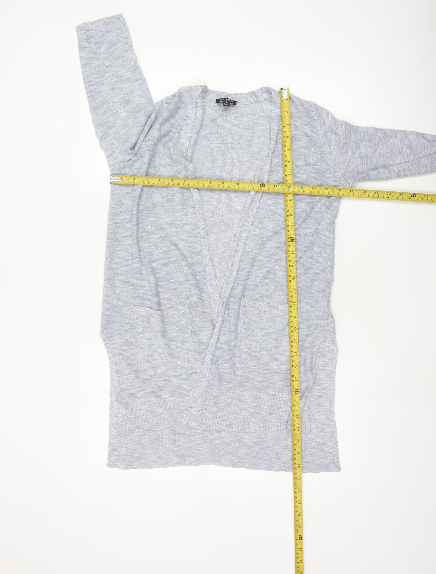 Jones New York Women Grey Size S Open Knit Longline Cardigan Pockets