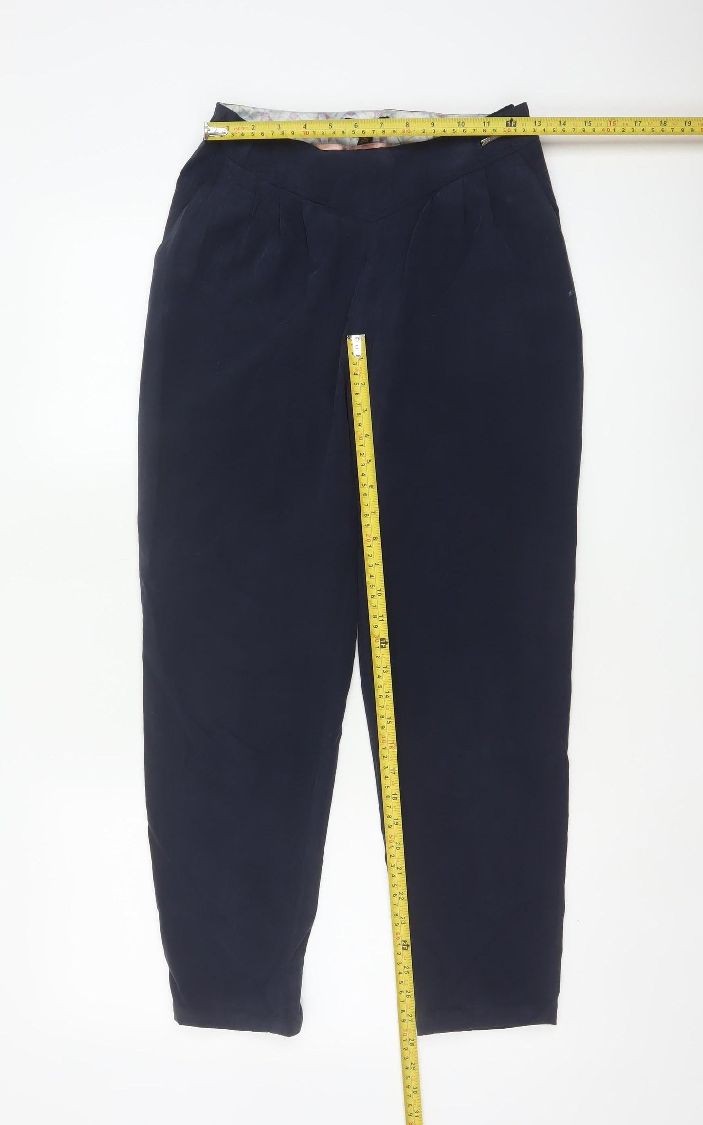 Ted Baker Women’s Navy Blue Size 8 Pleated Tapered Dress Trousers