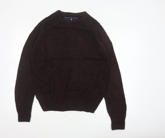 Headland Premium Men’s Brown M Cable-Knit Crew Neck Pullover Jumper