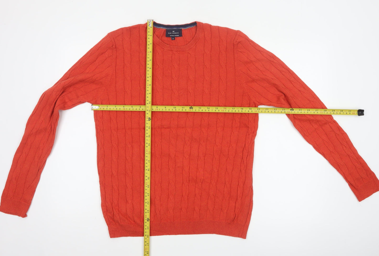 Marks and Spencer Men Orange M Cable Knit Cotton Cashmere Crew Neck Jumper