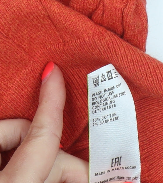 Marks and Spencer Men Orange M Cable Knit Cotton Cashmere Crew Neck Jumper