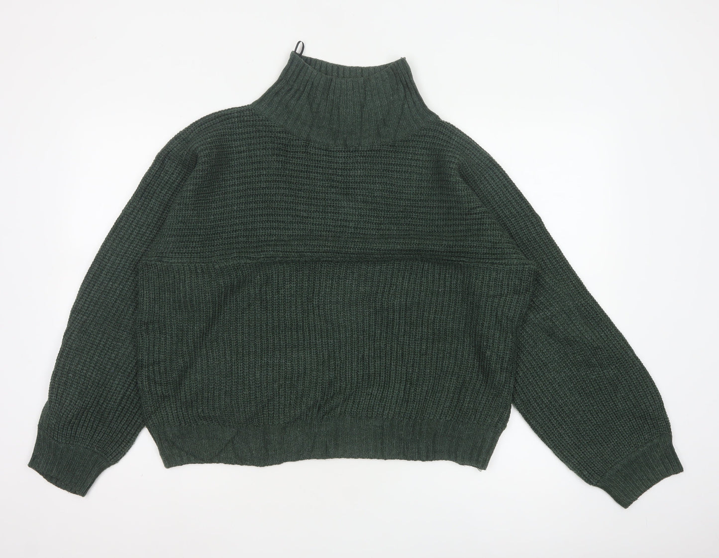 Monki Women’s Green S High Neck Chunky Knit Balloon Sleeve Jumper