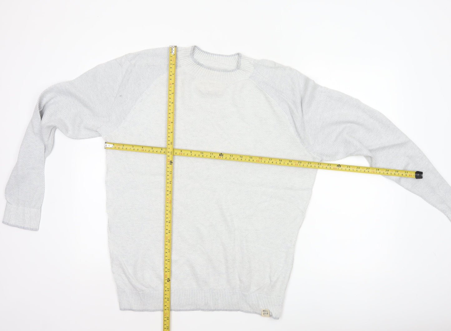 Hollister Men’s Grey L Crew Neck Cotton Blend Knit Pullover Jumper
