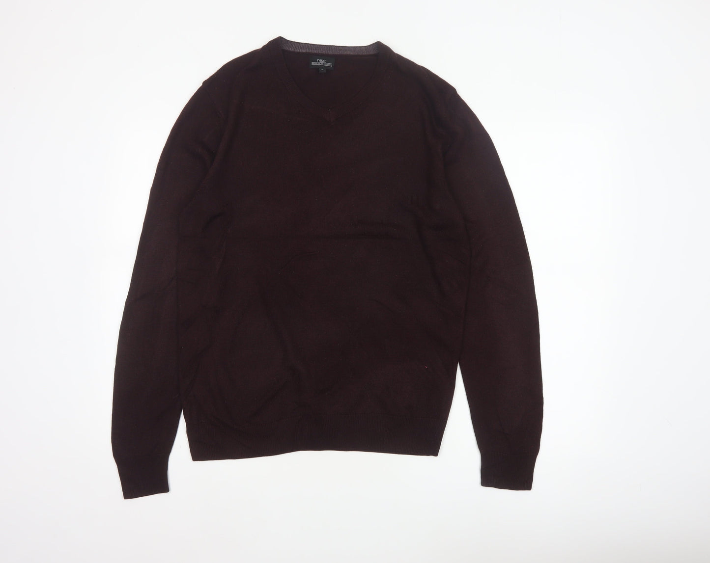 Next Men's Brown M V-Neck Fine Knit Acrylic Pullover Jumper