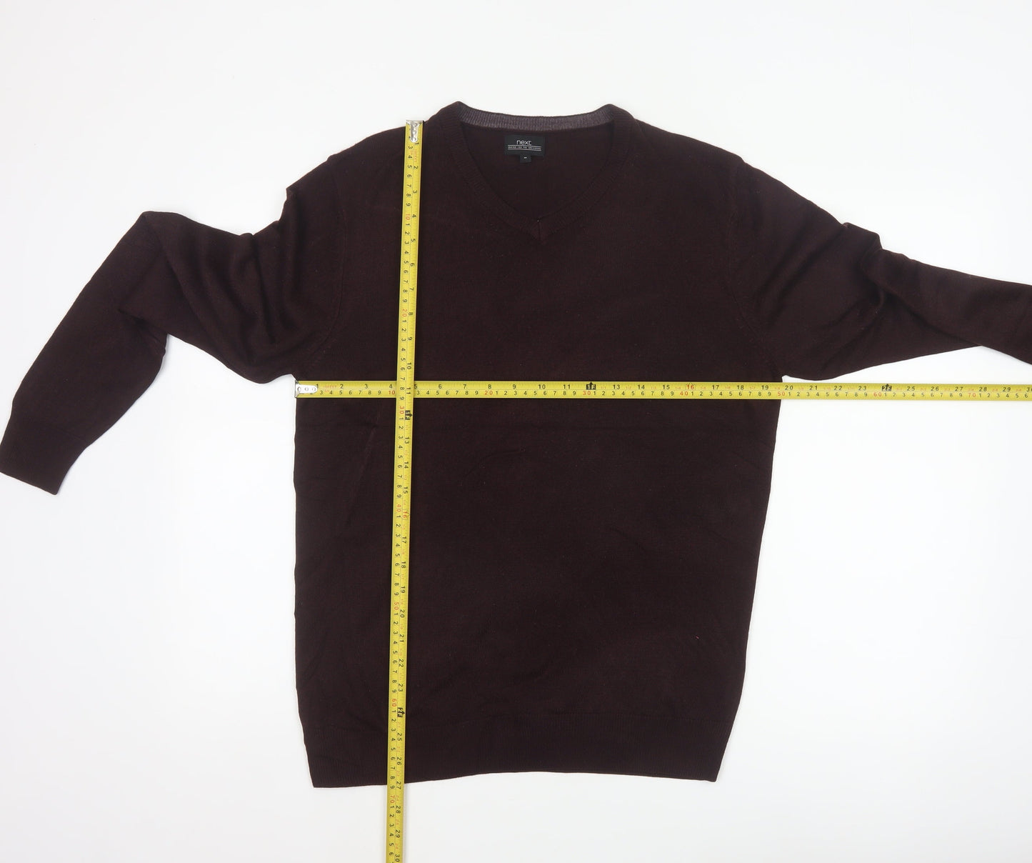Next Men's Brown M V-Neck Fine Knit Acrylic Pullover Jumper