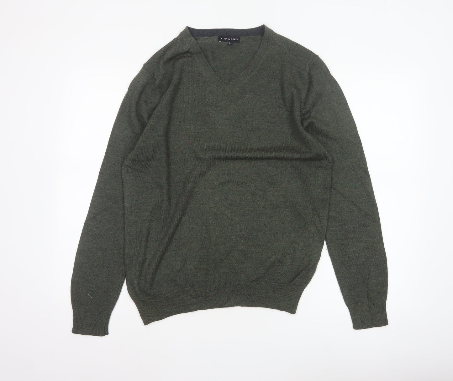 Austin Reed Men’s Green V-Neck Wool Blend Pullover Jumper Size L