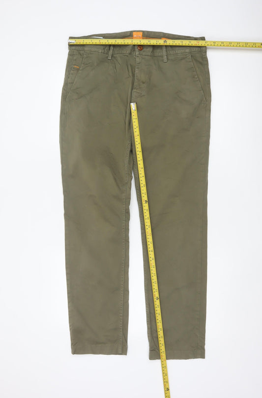 Hugo Boss Men’s Green 34/34 Cotton Stretch Chino Straight Trousers