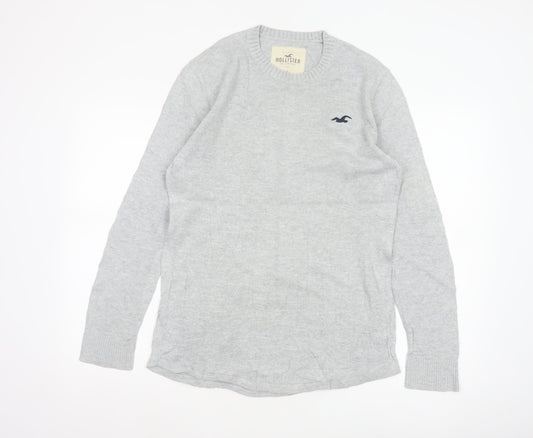 Hollister Men’s Grey Small Cotton Crew Neck Logo Pullover Jumper