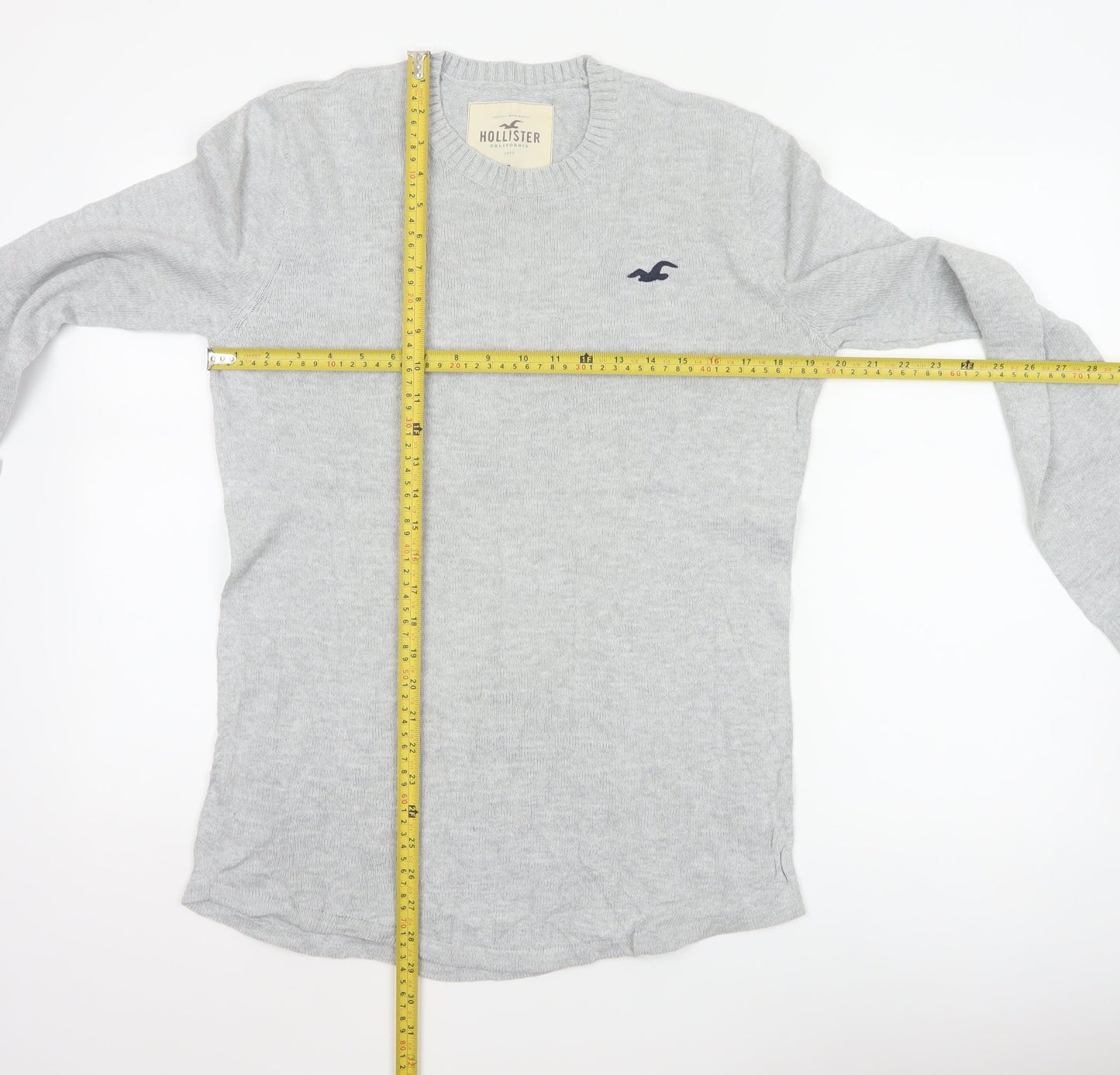 Hollister Men’s Grey Small Cotton Crew Neck Logo Pullover Jumper