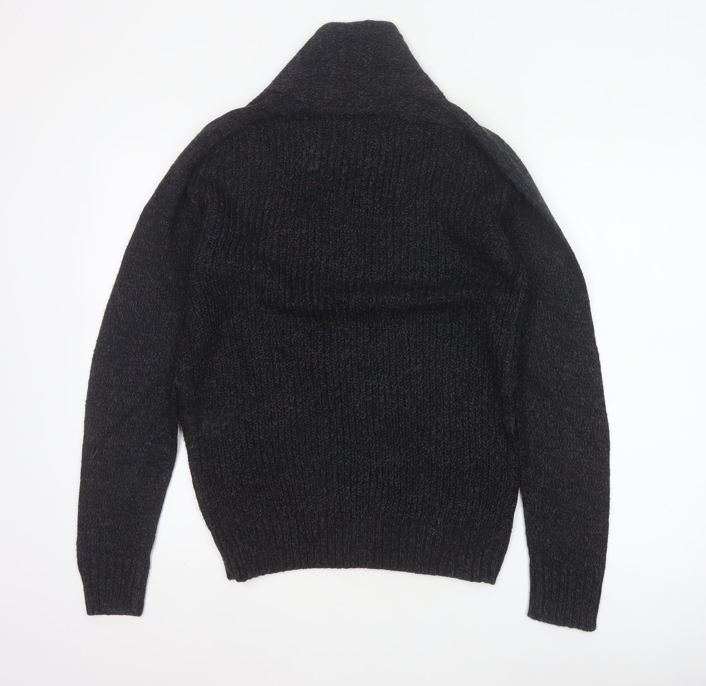 Next Men Black Small Henley Jumper Chunky Knit Button High Neck