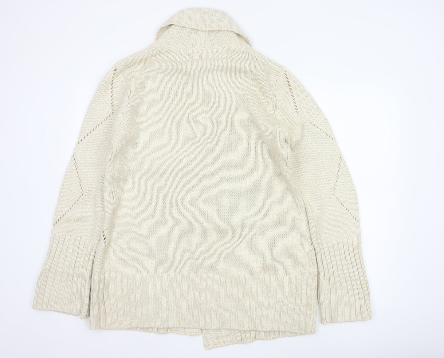 Jeff Banks Studio Women Ivory L Open Shawl Collar Argyle Knit Cardigan