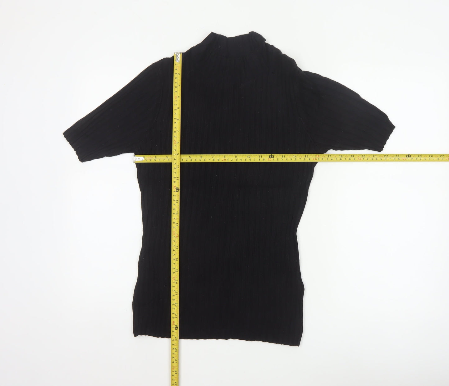 Reiss Women Black M Ribbed Knit Mock Neck Tunic Jumper