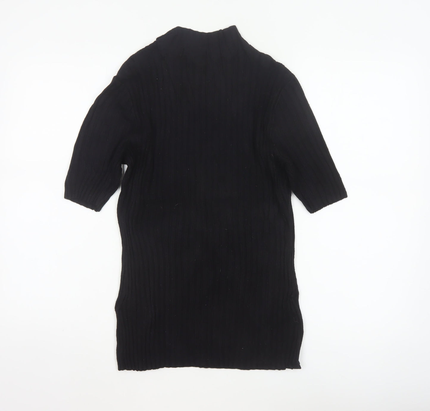 Reiss Women Black M Ribbed Knit Mock Neck Tunic Jumper