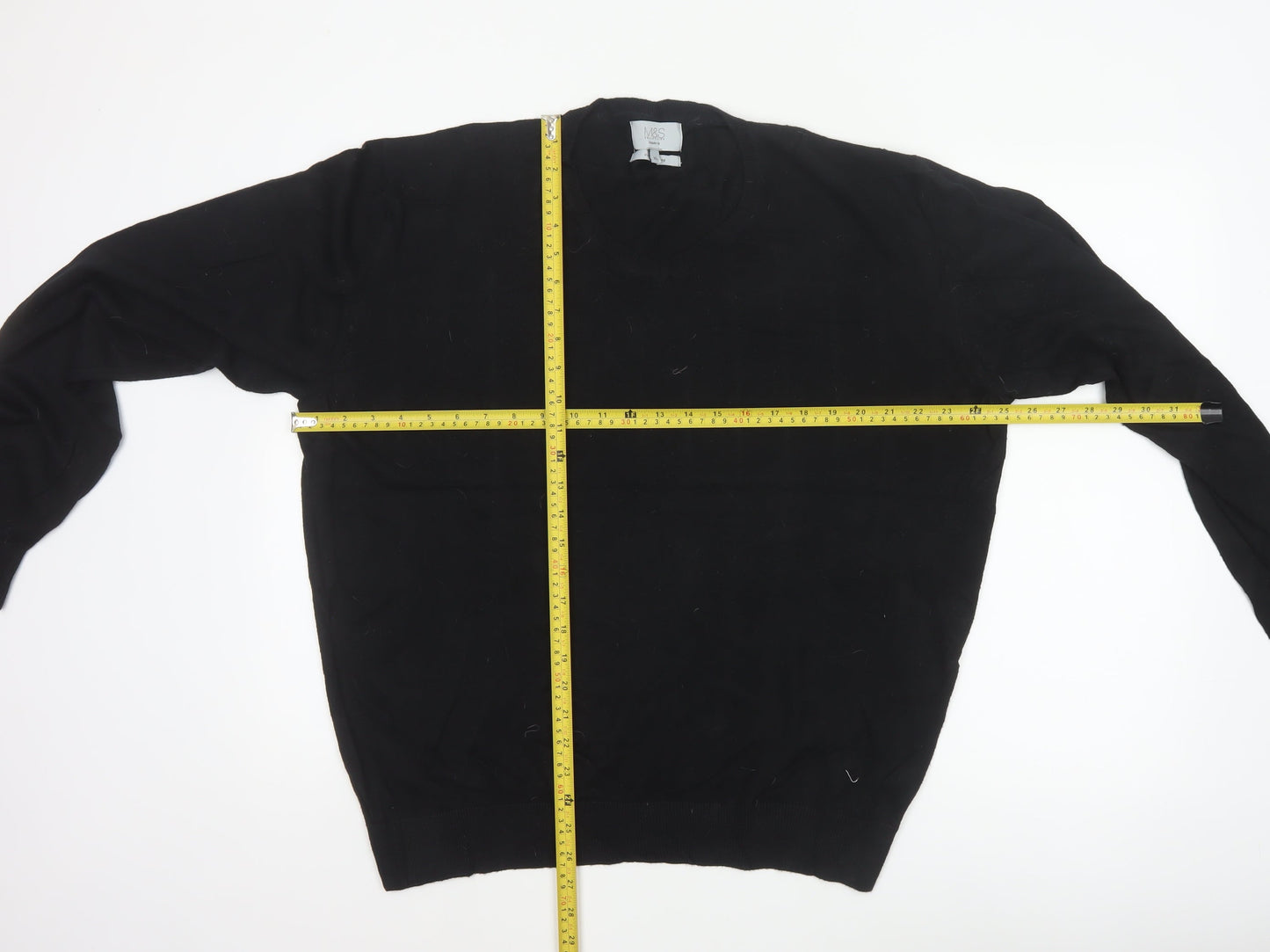 Marks and Spencer Men Black XL V-Neck Regular Fit Pullover Jumper