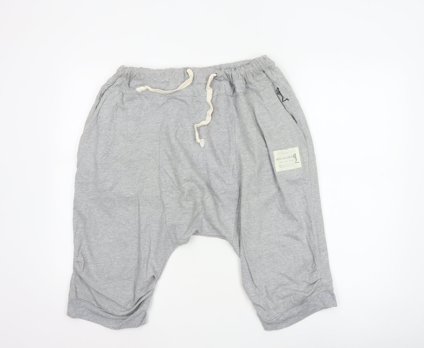 Religion Men's Grey L Sweat Shorts Drawstring Cotton Logo Pockets