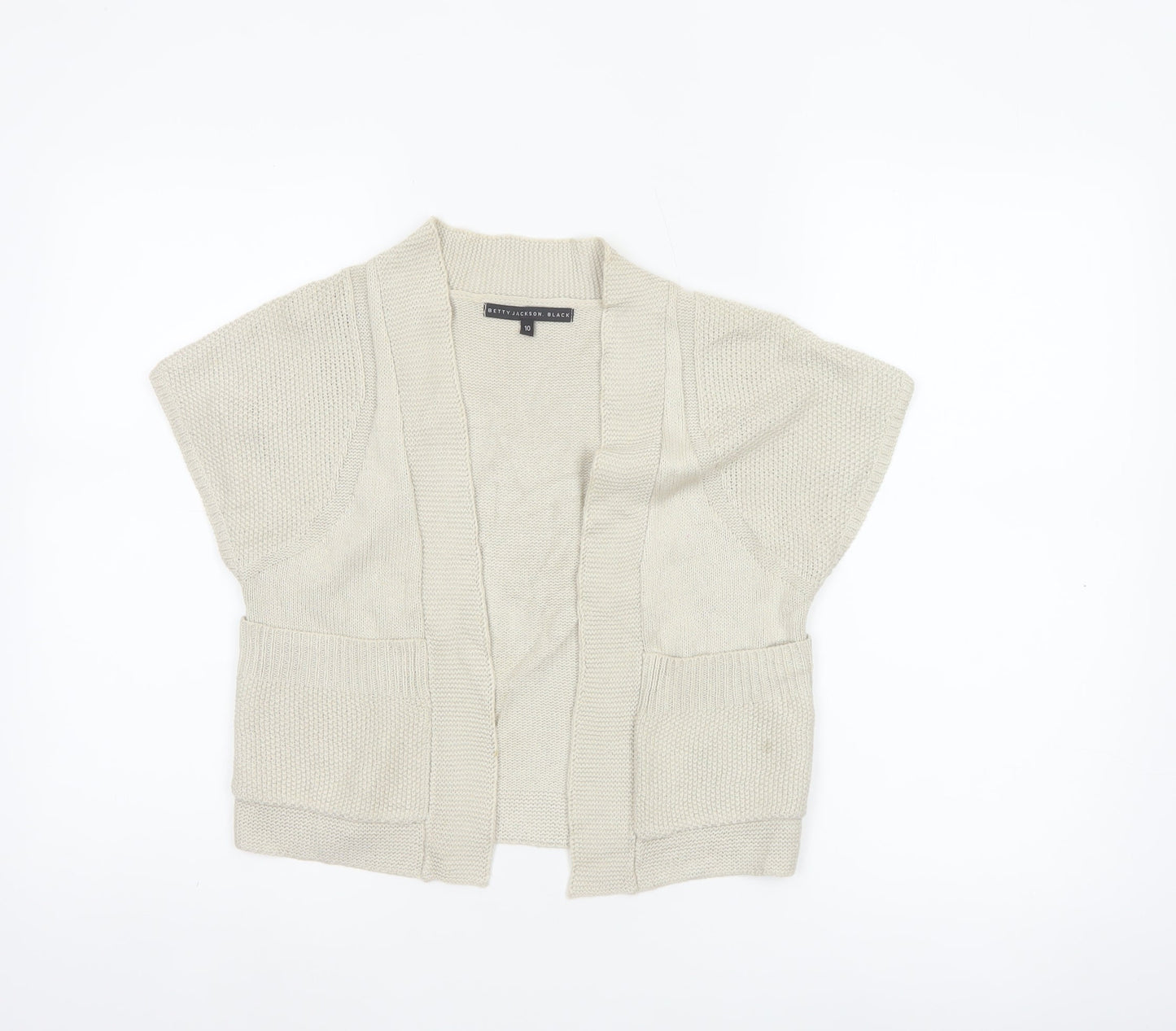 Betty Jackson Black Women Ivory Size 10 Open Knit Cardigan Pockets