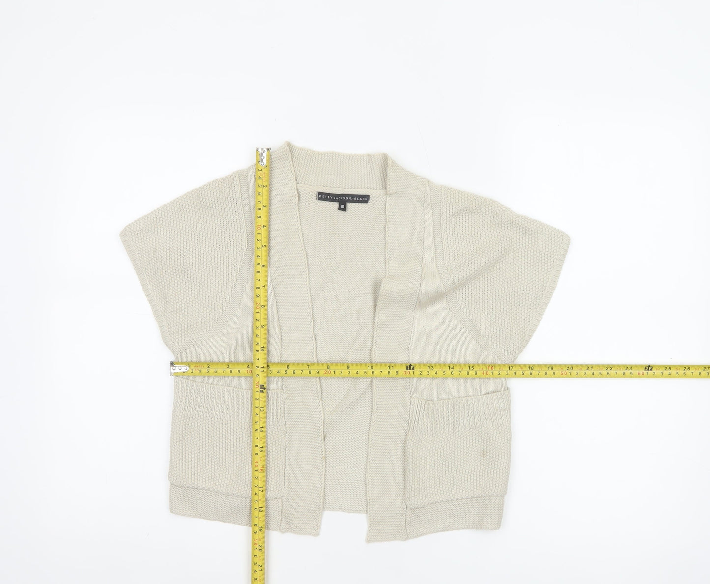 Betty Jackson Black Women Ivory Size 10 Open Knit Cardigan Pockets
