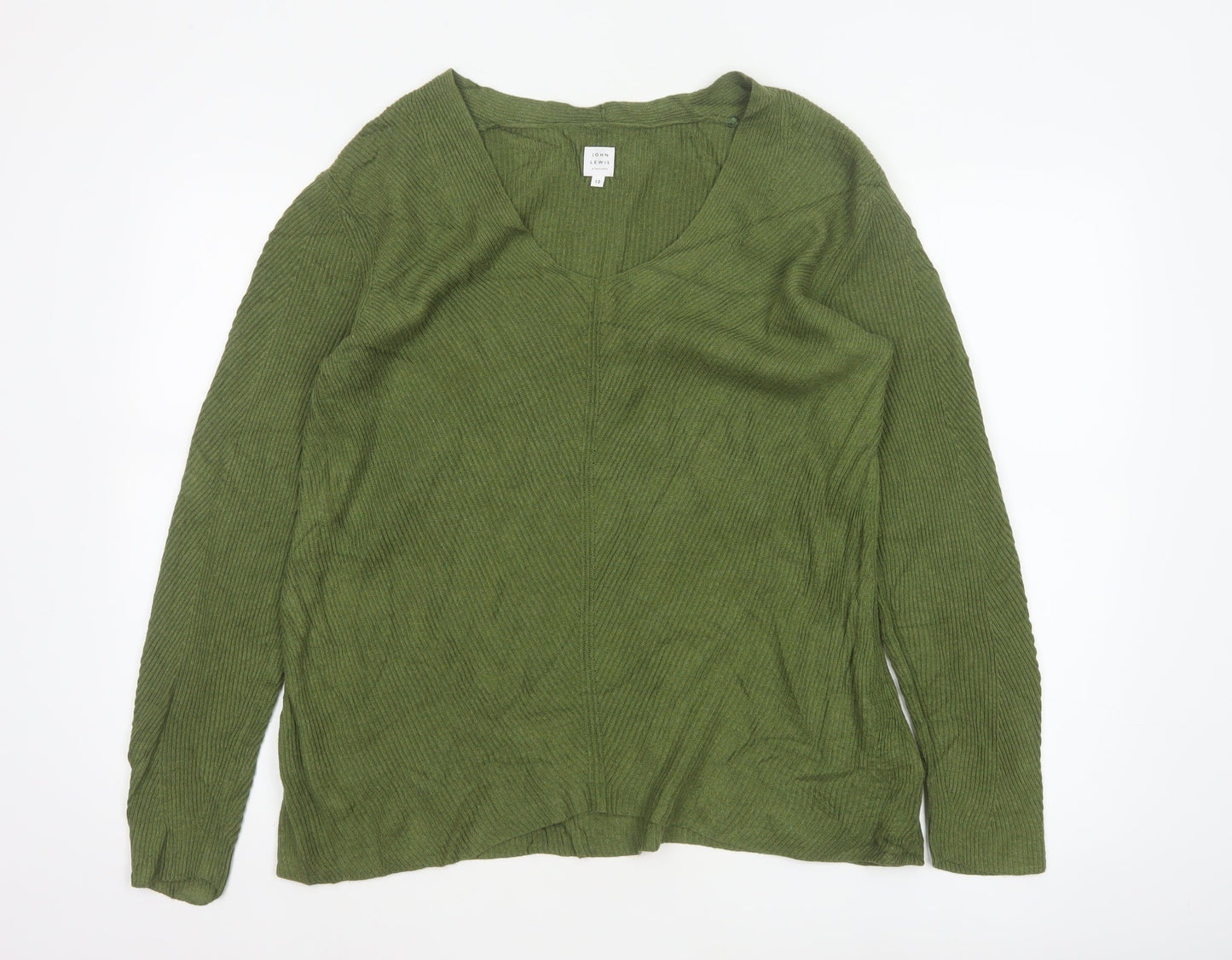 John Lewis Women Green Size 12 V-Neck Open Knit Cardigan