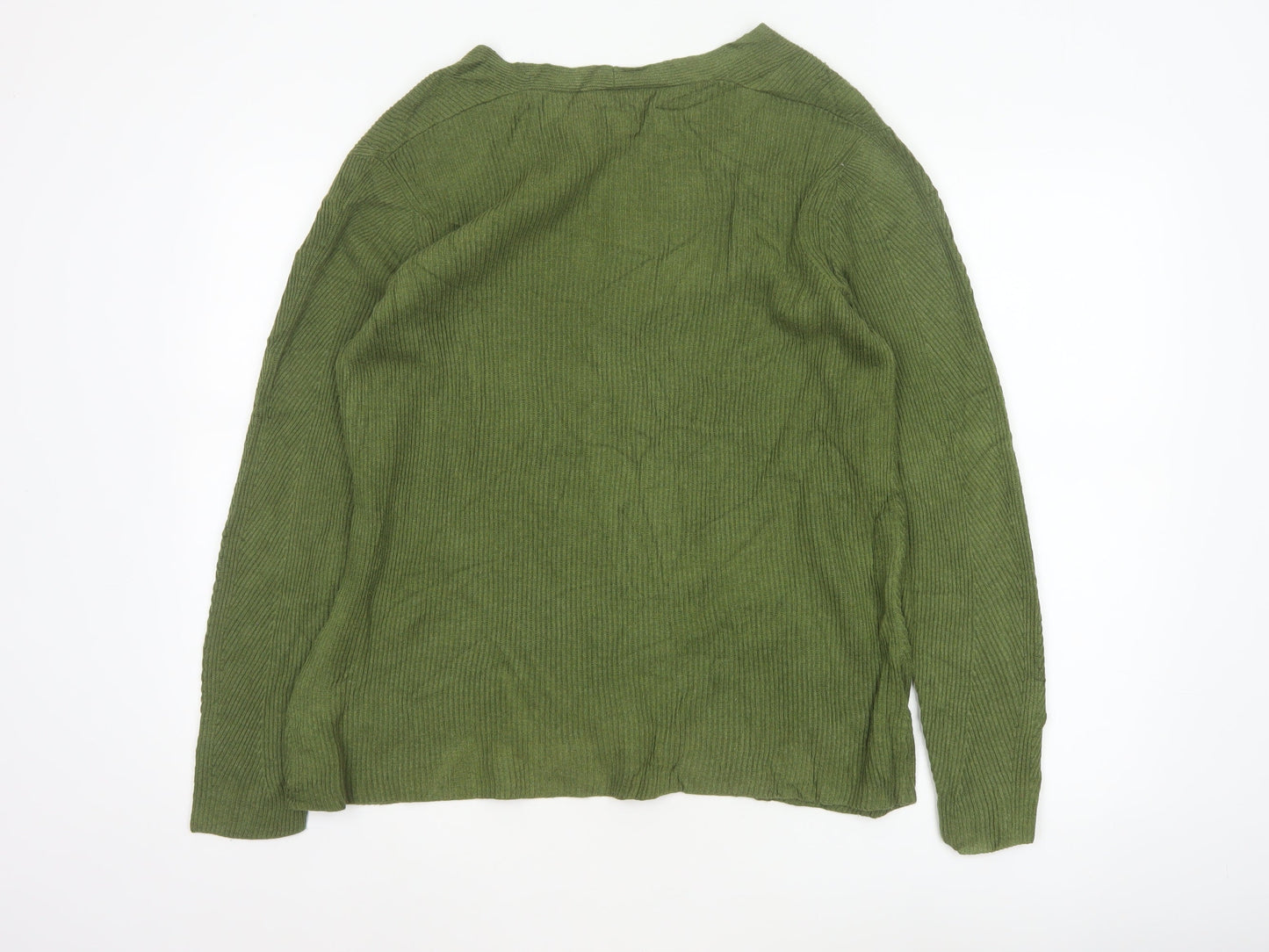 John Lewis Women Green Size 12 V-Neck Open Knit Cardigan