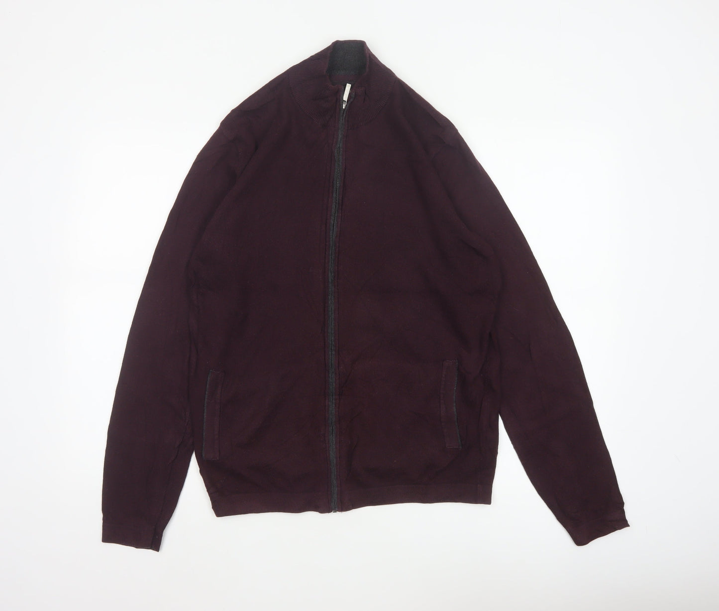Jeff Banks London Men's Burgundy S Cotton Cashmere Full Zip Jumper