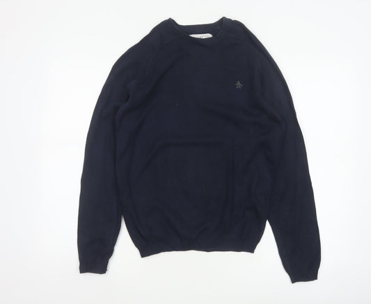 Original Penguin Men’s Blue S Crew Neck Cotton Logo Pullover Jumper