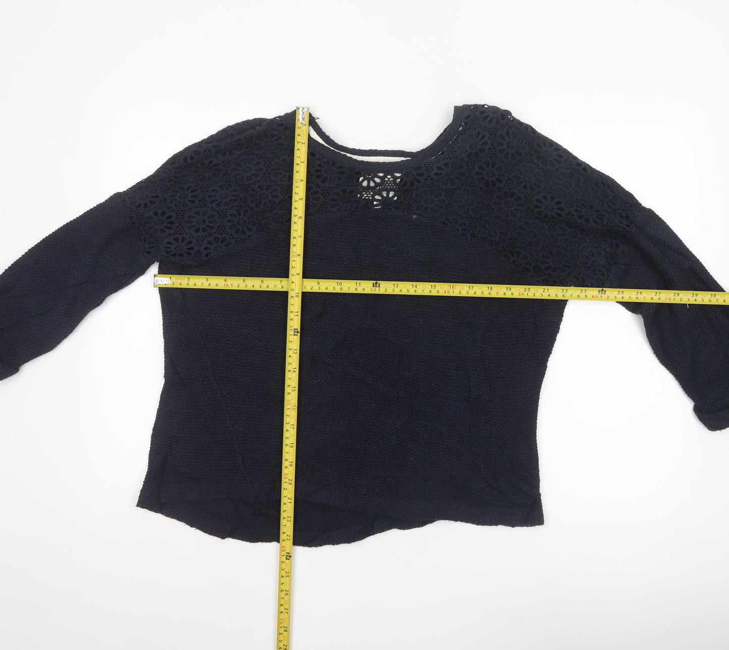 Next Women’s Navy Blue Size 14 Floral Crochet Yoke Knit Jumper